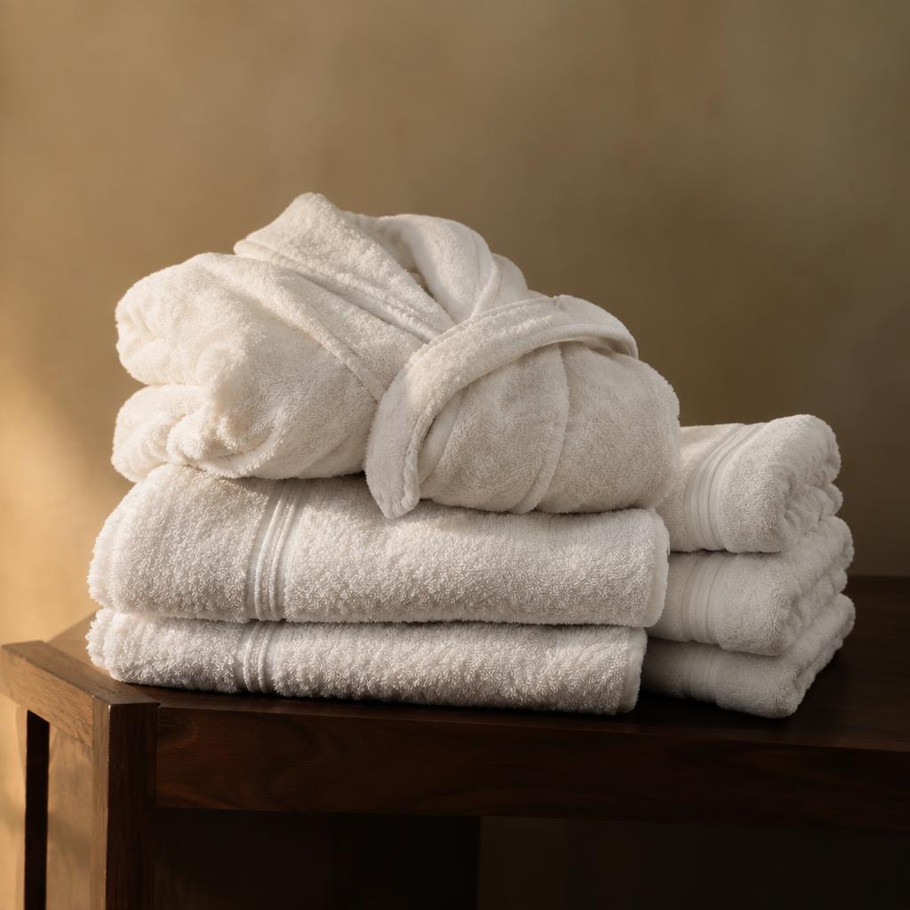 Folded GEM hotel bed linens and towels